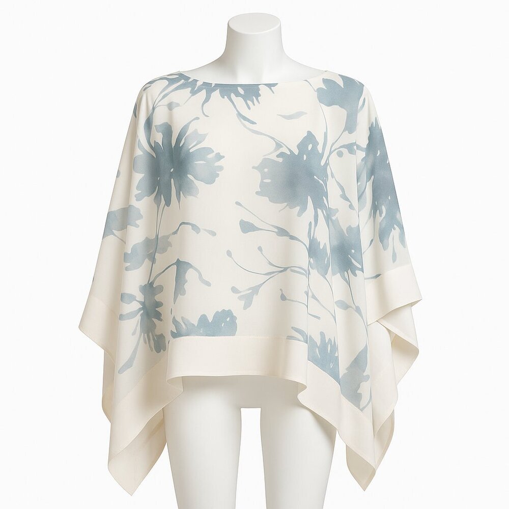Wynne Layers Watercolor Bloom Draped Floral Poncho Cape Size L |Boho Chic Flowy